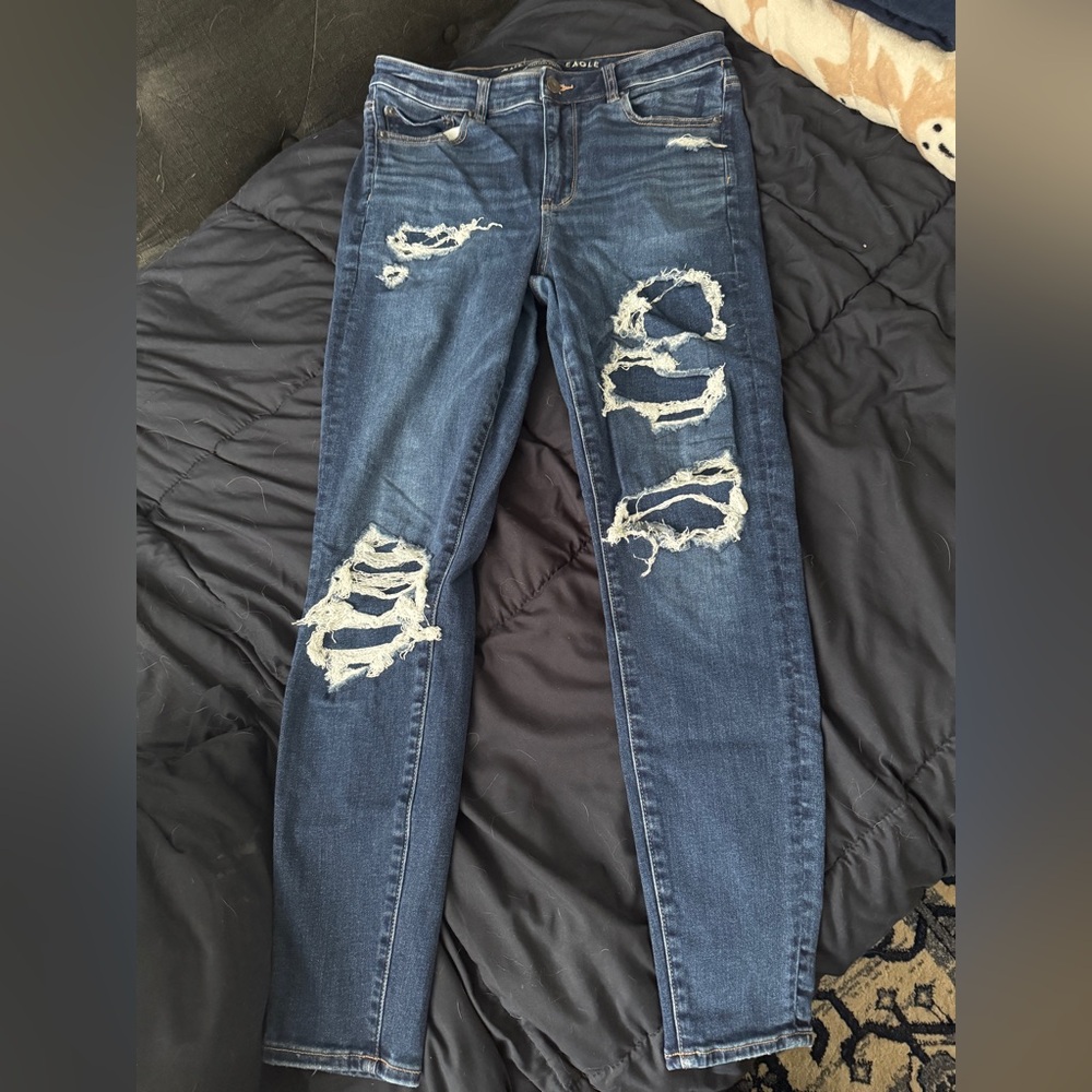 American Eagle Outfitters Dark Blue Ripped Skinny Jeans
